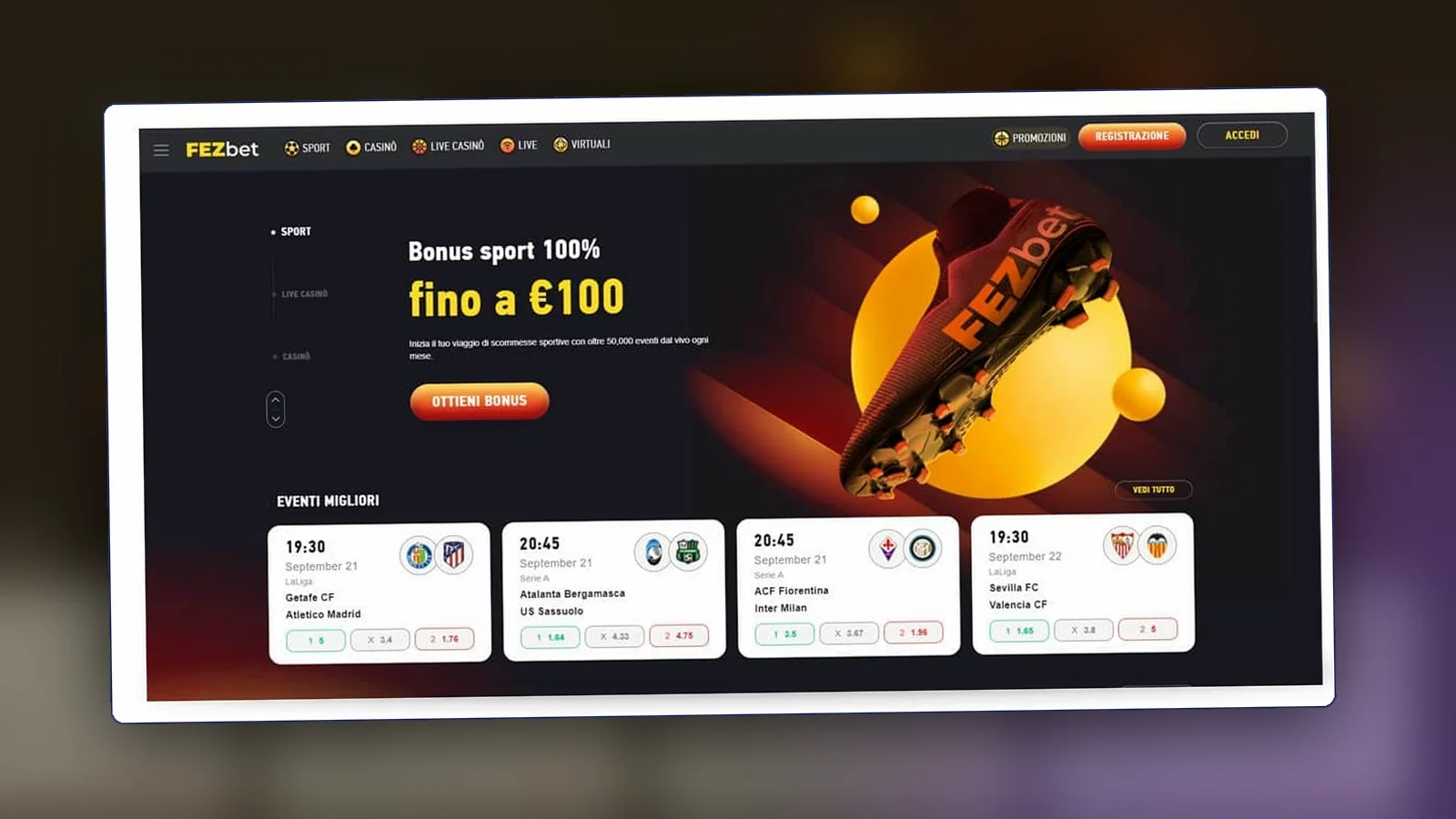 Pagina delle promozioni con bonus di benvenuto e cashback